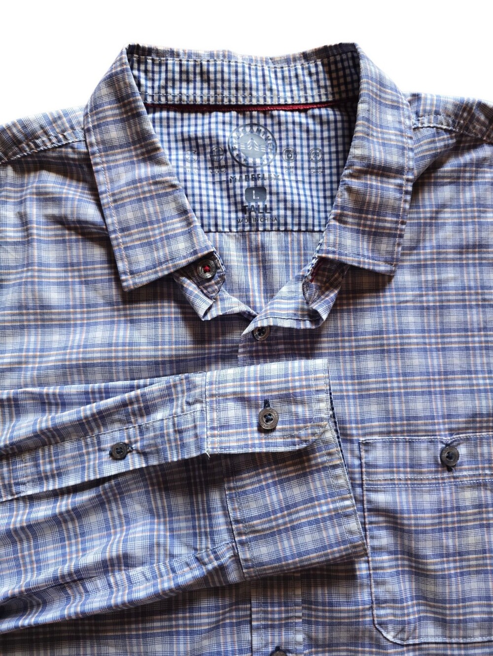 FLAG & ANTHEM Madeflex Long Sleeve Plaid Button Down Blue, White, Orange L Tall